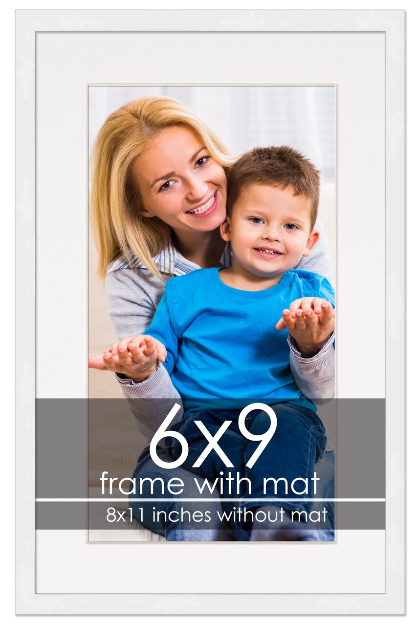 Modern White Frame with White Photo Mat, UV Acrylic Front, Foam Board Backing, 60 Sizes Available